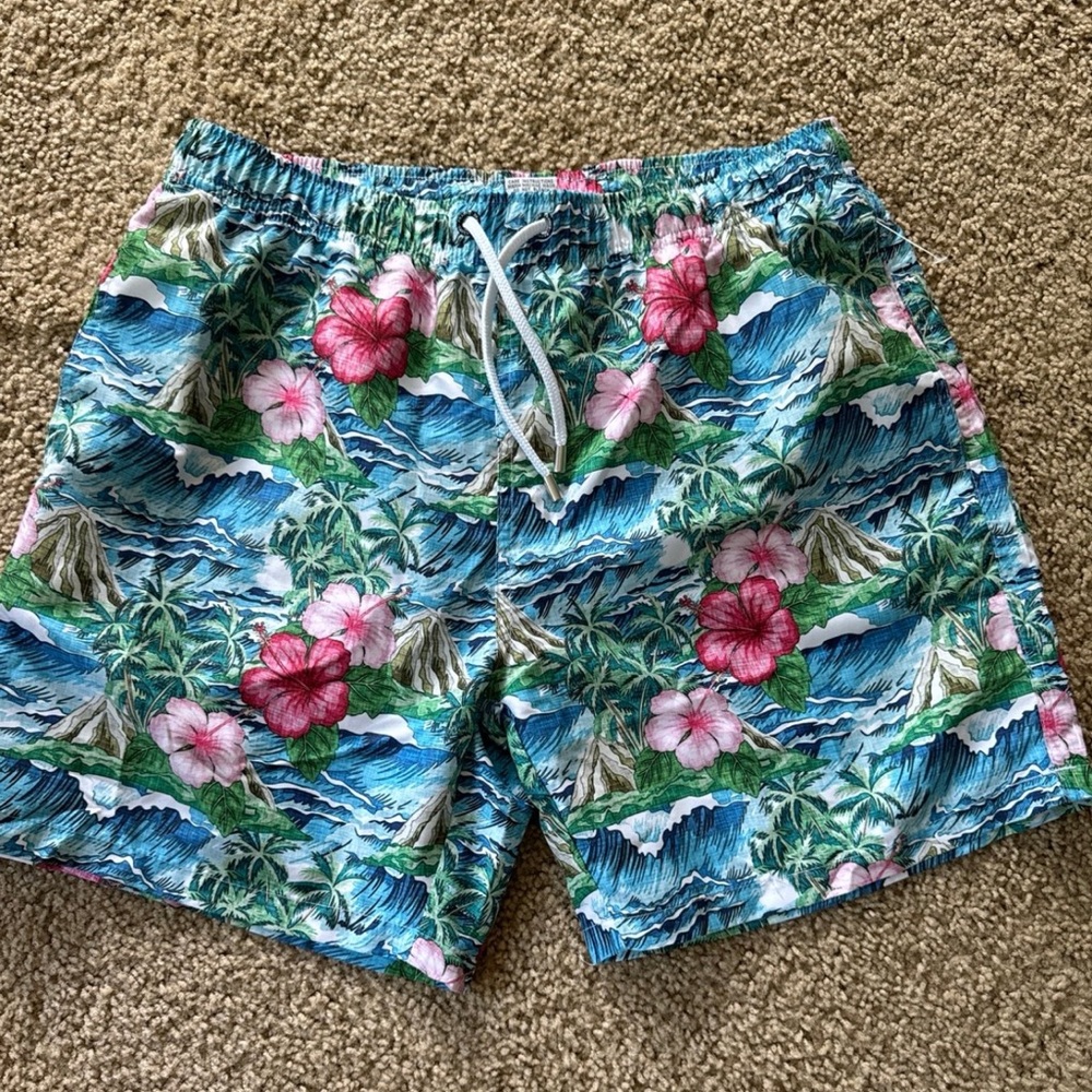 Men's Tropical Floral Swim Trunks - Blue & Pink